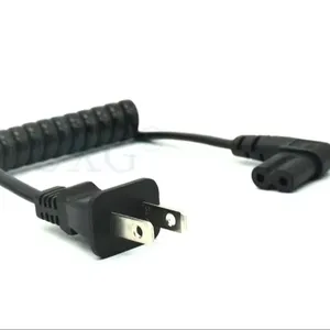 JP US NEMA 1-15P 2 PINS Plug para IEC320 C7 AC cabo portátil curto 2 pinos C7 cabo de alimentação de mola PU 20 cm retrátil 60 cm