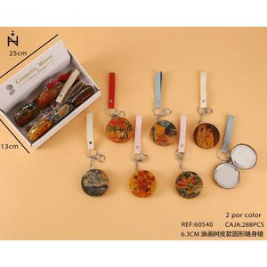 Specchietto Tascabile Rotondo Stile Corteccia d'Albero Dipinto a Olio 6,3 Cm, Specchio Cosmetico con Portachiavi per Donne, Uso in Viaggio - Product Image 3