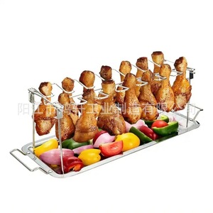 Grille à poulet en acier inoxydable avec plateau 44,5x16,2x2,8 cm pour barbecue extérieur, cuisson et pâtisserie - Product Image 4