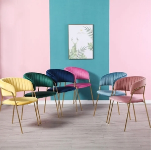 Chaise de salle à manger en tissu velours moderne de luxe avec pieds en métal pour la maison et l'hôtellerie - Product Image 1