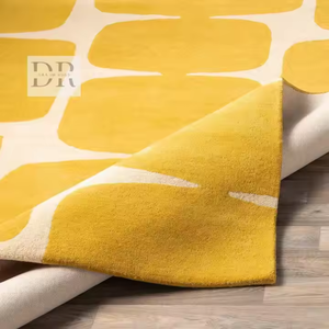 Alfombra moderna de lana 100% con mechones a mano para área grande, diseño minimalista amarillo y blanco para el suelo del hogar para el comedor, la sala de estar y la Oficina - Product Image 4