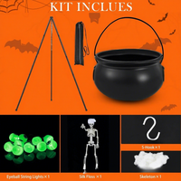 Lampe trépied en plastique en forme de chaudron de sorcière avec figurine squelette - Décoration d'Halloween LED à intensité variable, fonctionnant sur piles, IP55, en forme de fleur