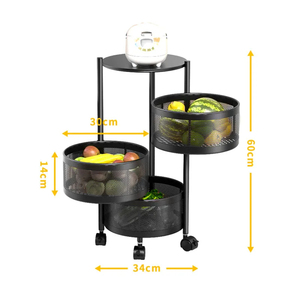 Estante de almacenamiento giratorio de 3 capas para verduras y frutas, cesta redonda para el hogar, estante de almacenamiento cilíndrico de suelo móvil - Product Image 1