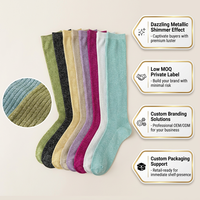 Chaussettes montantes pour femme Jingwen Oeko Tex100 en lurex pailleté, tricot côtelé métallisé brillant, personnalisables avec marque privée OEM