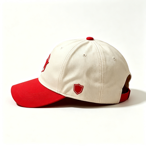 Gorra de Béisbol Retro Coast Bordada de 6 Paneles, Unisex, Corona Blanca, Visera Curva Roja, 100% Algodón Lavado, Bordado de Estrella y Puntos - Product Image 3
