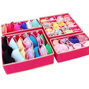 <b>Clothes</b> Organiser <b>Storage</b> Box With Compartments Foldable For Underwear Socks Bra Rectangle Beige Gray Rose Red - Product Image 5