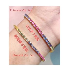 Xinfly Princess Cut and Emerald Cut Tennis <b>Bracelet</b> with Natural <b>Rainbow</b> Sapphire 18K Gold - Product Image 1
