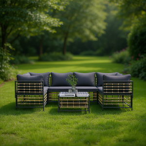 Ensemble de salon de jardin anthracite 6 places, structure en acier, mobilier d'extérieur contemporain - Product Image 2