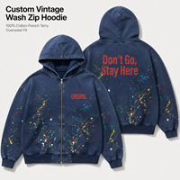 Maßgefertigter Hochwertiger Streetwear Oversized French Terry Bedruckter Hoodie Säuregewaschen Handgezeichneter Reißverschluss Umweltfreundliche Gestrickte Kapuzenpullover