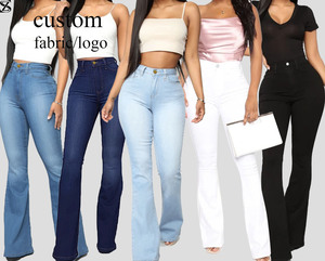 Vente en gros d'usine, jeans de haute <span class=keywords><strong>qualité</strong></span>, sur mesure, pour femmes, taille haute, extensibles, coupe slim, denim, jeans évasés, style Europe et Amérique - Product Image 1