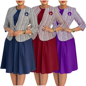 Completo Invernale Trendy da Donna con Giacca Stampata a Maniche Lunghe, <span class=keywords><strong>Abito</strong></span> Formale da Ufficio per Chiesa, Lavorato a <span class=keywords><strong>Maglia</strong></span> con Bottoni, Stile Africano - Product Image 4