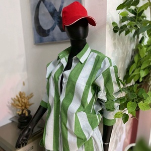 Completo da donna a righe <span class=keywords><strong>taglie</strong></span> forti, camicia a maniche lunghe con bottoni e <span class=keywords><strong>pantaloni</strong></span> a gamba larga a tubo dritto, set casual due pezzi all'ingrosso - Product Image 3
