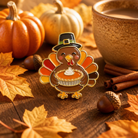 Broche en émail souple personnalisée pour la Fête de Thanksgiving, motif dinde, pèlerin, tarte à la citrouille, pour chapeau, revers ou comme badge, cadeau, vente en gros