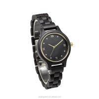 Jam Tangan Dial Hitam Wanita Set Perhiasan Anting Jam Tangan Berlian Set Hadiah Mewah Jam Tangan Kayu Kustom Quartz