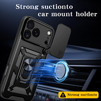 Coque de téléphone pour iPhone 17 16 15 Pro Max, antichoc avec fenêtre coulissante et support, protection de l'appareil photo, robuste et durable