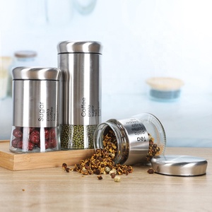 Groothandel Keuken Helder Glas Luchtdichte Opslag Voedsel Container Met Roestvrij Staal Deksel Rond Helder Glazen Pot Pantry <span class=keywords><strong>Organizer</strong></span> - Product Image 1