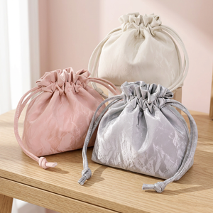 Satin Zipper Nylon Water Resistant Cosmetic <b>Bag</b> Small Portable <b>Makeup</b> Pouch for Gray Beige Simple Style - Product Image 3