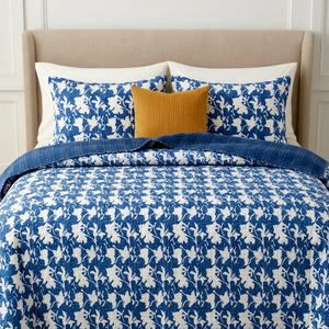 Classic Blue White Floral Quilted <b>Bedding</b> Set Organic Cotton Handmade All Season Home Decor - Product Image 1