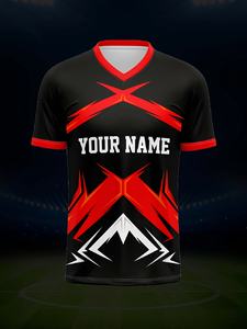 Camiseta de Fútbol Personalizada con Logotipo para Hombre, Uniforme de Fútbol con Patrones Dinámicos en Negro y Rojo, Venta al por Mayor - Product Image 3