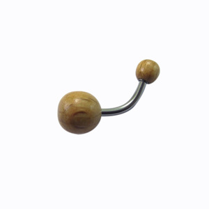 Piercing per Ombelico in Acciaio Inossidabile con Filettatura Esterna e Sfera in Legno, Gioielli per il Corpo - Product Image 1