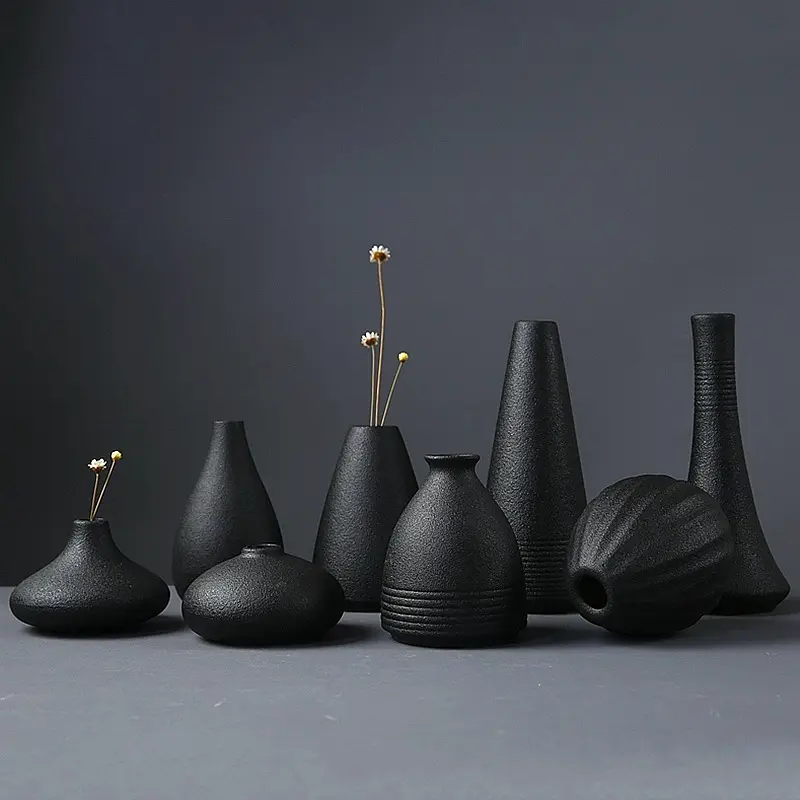 Neuankömmlinge japanische Ikebana Vase Blume moderne mattschwarze runde Keramik vasen für Wohnkultur