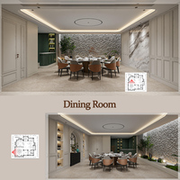 Projet de villa française moderne et luxueuse, avec comptoir en marbre intégré et meuble de chevet intégré, solution de décoration clé en main
