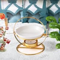 Support en céramique doré en forme d'anneau pour bougie chauffe-plat, chauffe-cire, diffuseur d'arômes de bois de santal et d'huiles essentielles, pour l'été