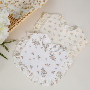 صدرية بطبعة زهور قابلة للتعديل مع حافة ليد من القطن العضوي الشامي للأطفال الصغار مريلة قابلة للعكس مخصصة - Product Image 4