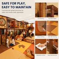 Équipement de terrain de jeux intérieur : labyrinthe à deux niveaux, piscine à balles, panneaux vitrés, toboggan, façade à thème, tapis de sol rembourrés pour centre commercial