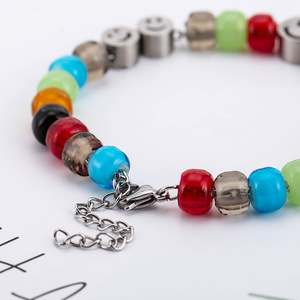 Colorful Glass Bead <b>Titanium</b> Steel Smiley Face Bracelet Unisex Fashion Jewelry - Product Image 2