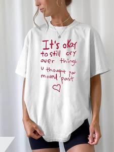 T-Shirt Bianca da Donna con Stampa di Lettere, Collo Tondo, Manica Corta, Casual Estiva, Lavabile in Lavatrice, 100% Cotone Jersey - Product Image 3