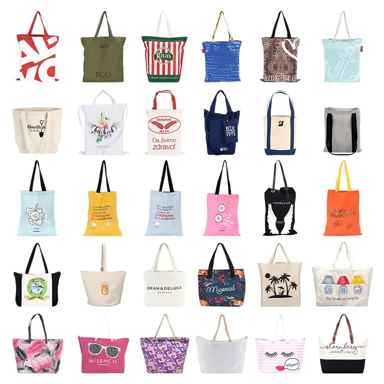 Logo personalizzato di alta qualità stampato Eco Friendly riutilizzabile grande capacità della tela di cotone Shopping Tote Bag con manici per le donne