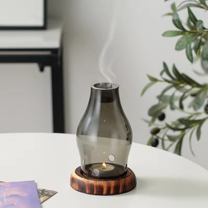 Brûleur d'encens à <span class=keywords><strong>huile</strong></span> <span class=keywords><strong>essentielle</strong></span> en bois rétro, aromathérapie, fonte de cire, <span class=keywords><strong>lampe</strong></span> à parfum avec verre pour porte-bougie aromatique - Product Image 3