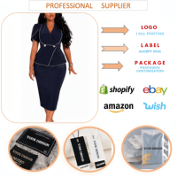 Robe de bureau élégante et décontractée pour femme, col en V, revers, manches courtes, coupe ajustée, effet deux pièces, idéale pour le bureau - J3379