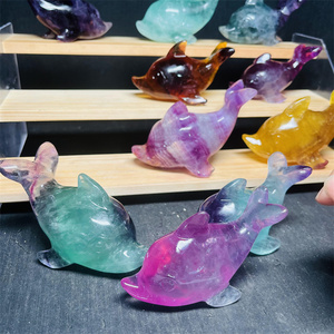 Tay khắc chữa bệnh thạch anh động vật tinh thể tự nhiên hàng thủ công kẹo fluorite cá heo để trang trí - Product Image 2