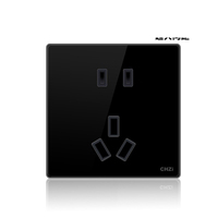 Panel Saklar Kaca Temper Hitam dengan Tombol Piano Berlampu LED Tipe 86 Pemasangan Tersembunyi dengan Soket 5pin 16A