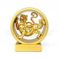 Statue de tigre doré en métal, pierre naturelle, décoration de maison, ornement en feuille d'or