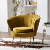 Fauteuil d'appoint en velours, fauteuil coquille en flanelle avec pieds en métal doré, faible MOQ, direct usine pour salon de beauté