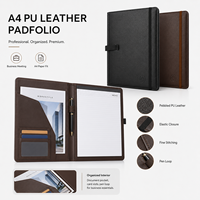 Porte-documents A4 en cuir PU en stock, avec fermeture élastique et boucle latérale pour stylo, directement de l'usine, idéal pour les hommes d'affaires, les cadres et les réunions de bureau.