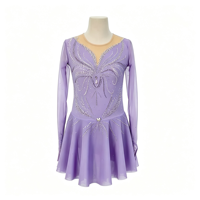 Robe de patinage artistique pour enfants et adultes, en tissu maillé, à manches longues, avec strass et dos ajouré, pour la compétition et la performance