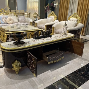 Tavolo centrale con motivo personalizzato da tavolo reale di lusso classico <span class=keywords><strong>intaglio</strong></span> a mano in legno massello oro rovere quadrato set da salotto - Product Image 5