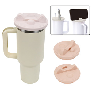 Tapas de silicona con pajitas a prueba de derrames con soporte para teléfono Tapa de vaso de repuesto para plástico de 40 OZ - Product Image 2