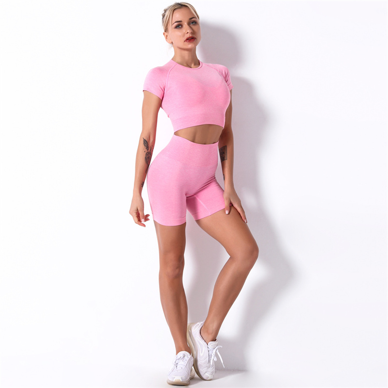 8 colors Fashion Modern Breathable Workout Clothing Women Active Wear Leggings Yoga Pants   Short sleeve
