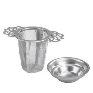 Thép Không Gỉ Tea Infuser Giỏ Tái Sử Dụng Lưới Lọc Tốt Với 2 Tay Cầm Có Nắp