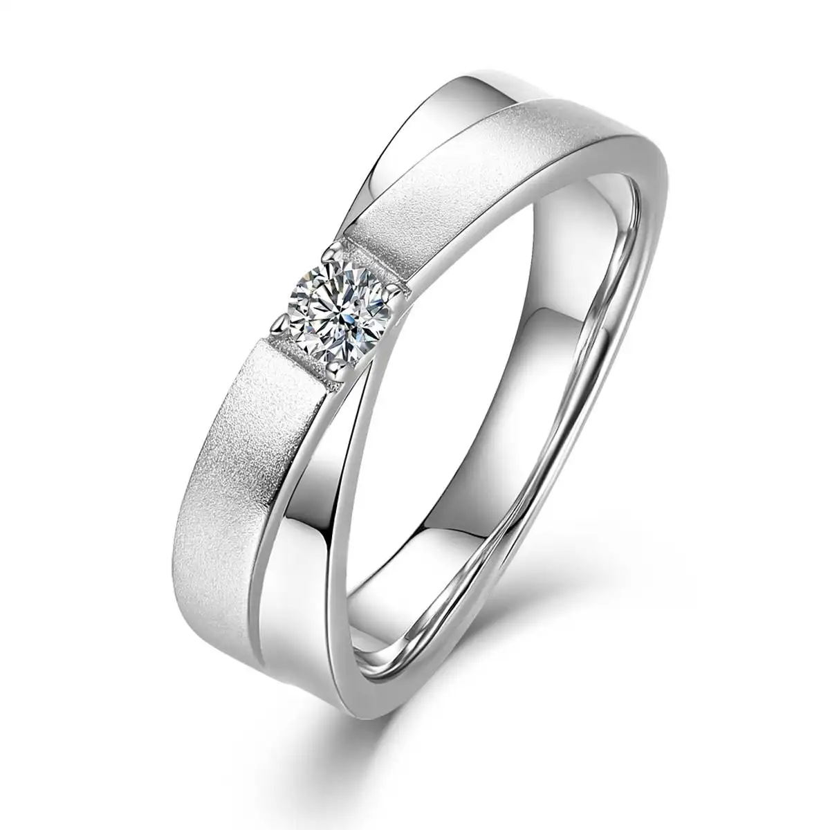 Engagement Jewelry Simple Designs 925 Sterling Silver Moissanite Stone White Gold Plated Eternity Wedding Couple MEN Ring
