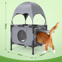 Maison pour chat d'extérieur moderne Rywell, surélevée à 2 niveaux, avec auvent, plateforme surélevée multi-niveaux, tissu Oxford respirant, coussin réversible pour