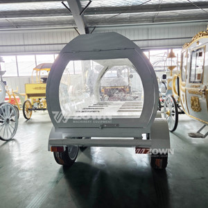 Remorque funéraire grise claire à double essieu, entièrement vitrée, pour le transport de cercueil, à usage funéraire - Product Image 5