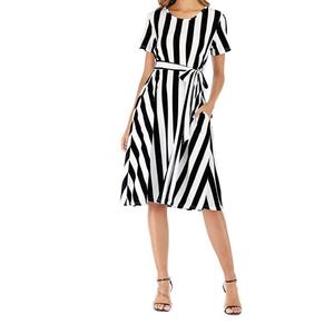 Wholesale Custom OEM High Quality Vintage European American Fashion Style Women's Midi A-Line Viscose Short Sleeve <b>Dress</b> - Product Image 6