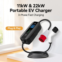 Pengisi Daya EV Portabel 11kW dengan Tipe 2, Colokan CEE 32A, Plug & Play, IP55/IP65, ABS V0, Bersertifikasi CE/TUV Pengisi Daya Mobil EV Portabel