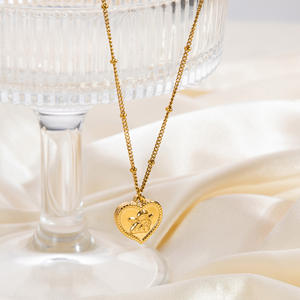 Collar con Colgante de Ángel, Chapado en Oro de 18K, Acero Inoxidable, Diseño de Corazón Redondo con Alas, Joyería de Regalo, Cadena de Moda - Product Image 3